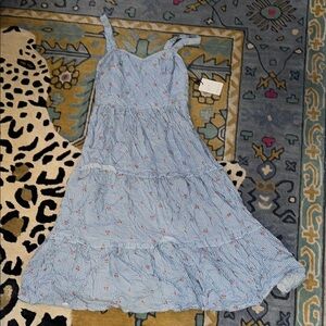 Japna Blue & White Striped Sundress with Pink Floral Accents